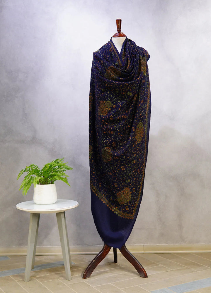 Sanaulla Exclusive Range Pashmina Shawl D-16 Navy Blue 5 - Winter Collection