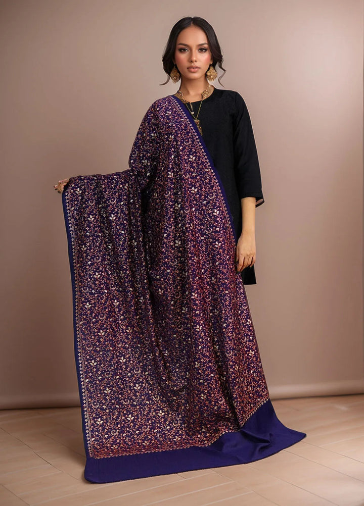 Sanaulla Exclusive Range Pashmina Shawl D-16 Navy Blue - Winter Collection