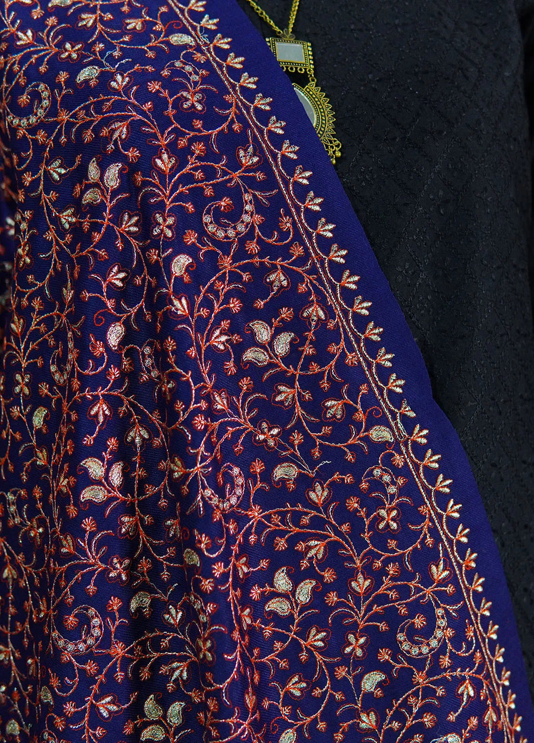 Sanaulla Exclusive Range Pashmina Shawl D-16 Navy Blue - Winter Collection