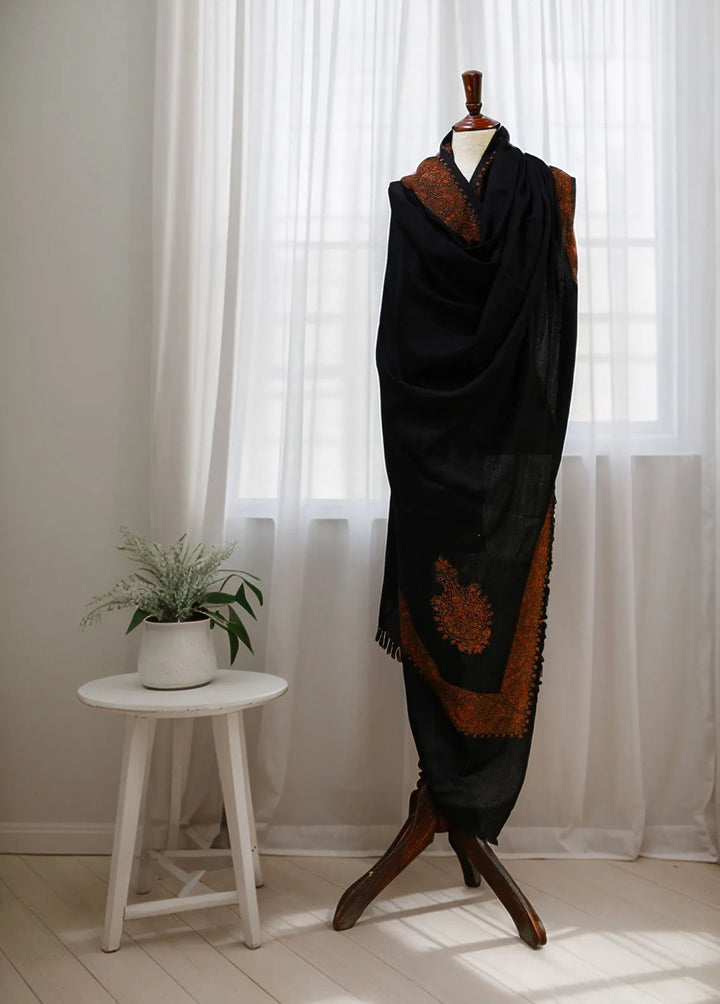 Sanaulla Exclusive Range Pashmina Shawl D-17 Black 3 - Winter Collection