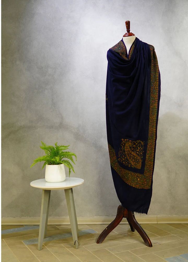 Sanaulla Exclusive Range Pashmina Shawl D-17 Navy Blue 1 - Winter Collection