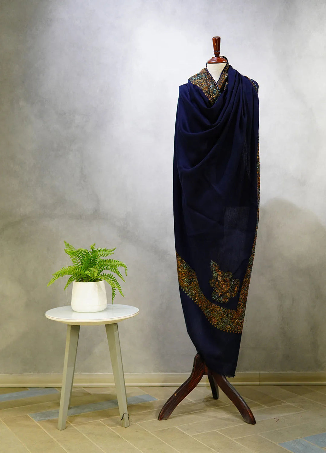 Sanaulla Exclusive Range Pashmina Shawl D-17 Navy Blue 3 - Winter Collection