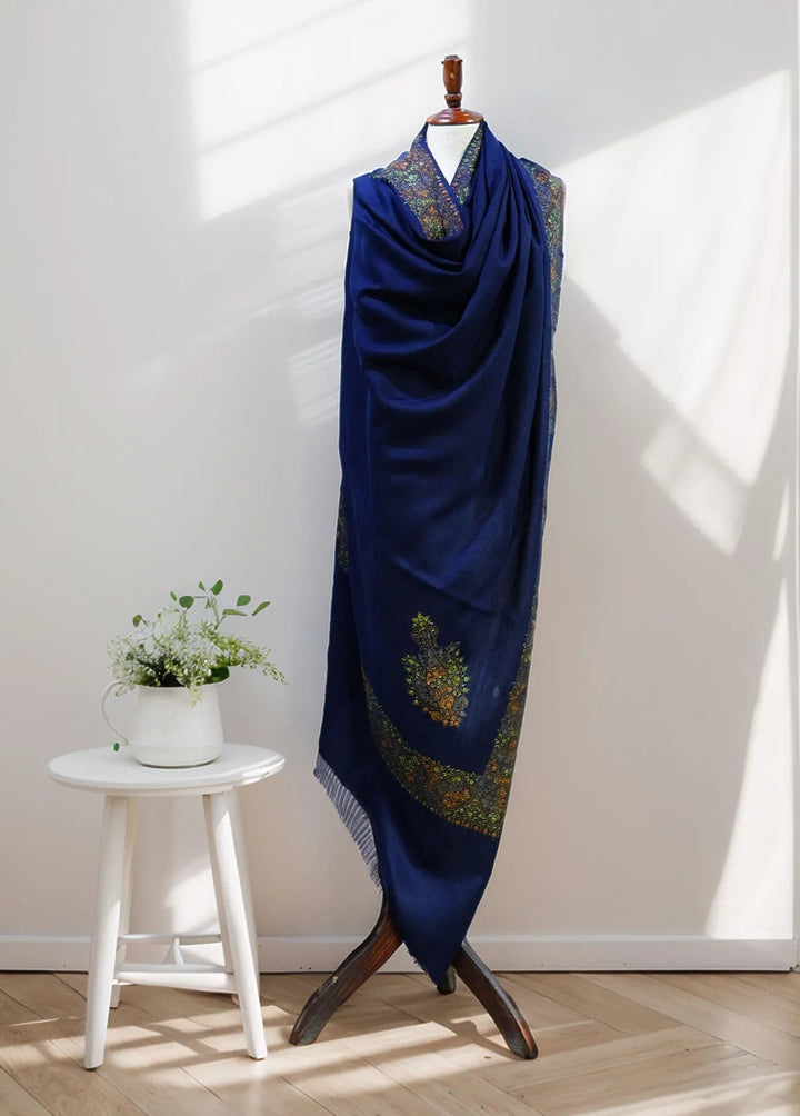 Sanaulla Exclusive Range Pashmina Shawl D-17 Navy Blue 5 - Winter Collection