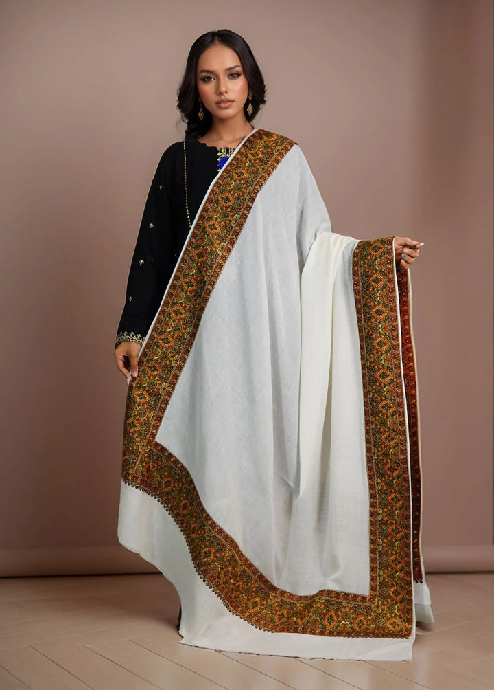 Sanaulla Exclusive Range Pashmina Shawl D-17 White 1 - Winter Collection