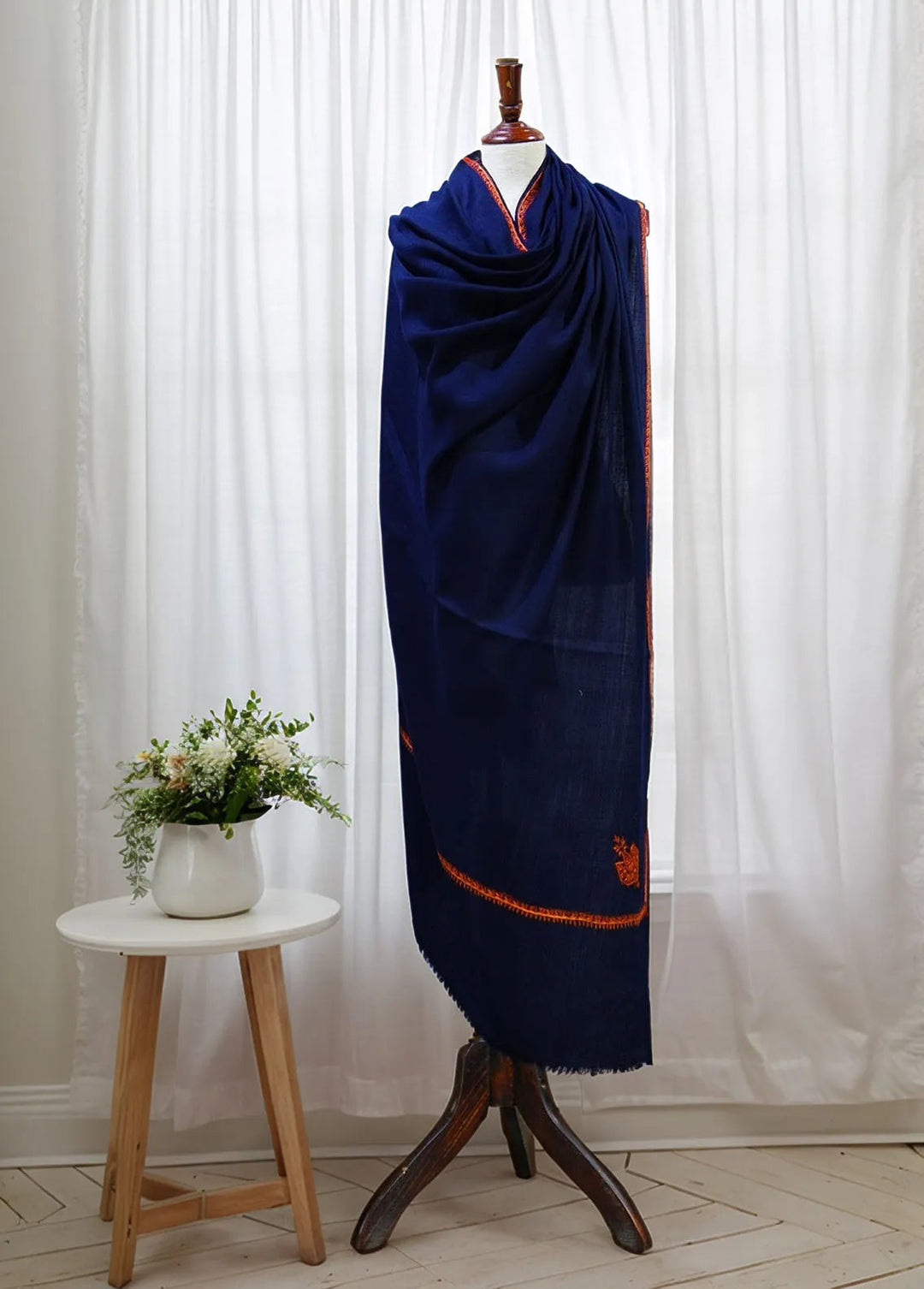 Sanaulla Exclusive Range Pashmina Shawl D-18 Navy Blue 4 - Winter Collection