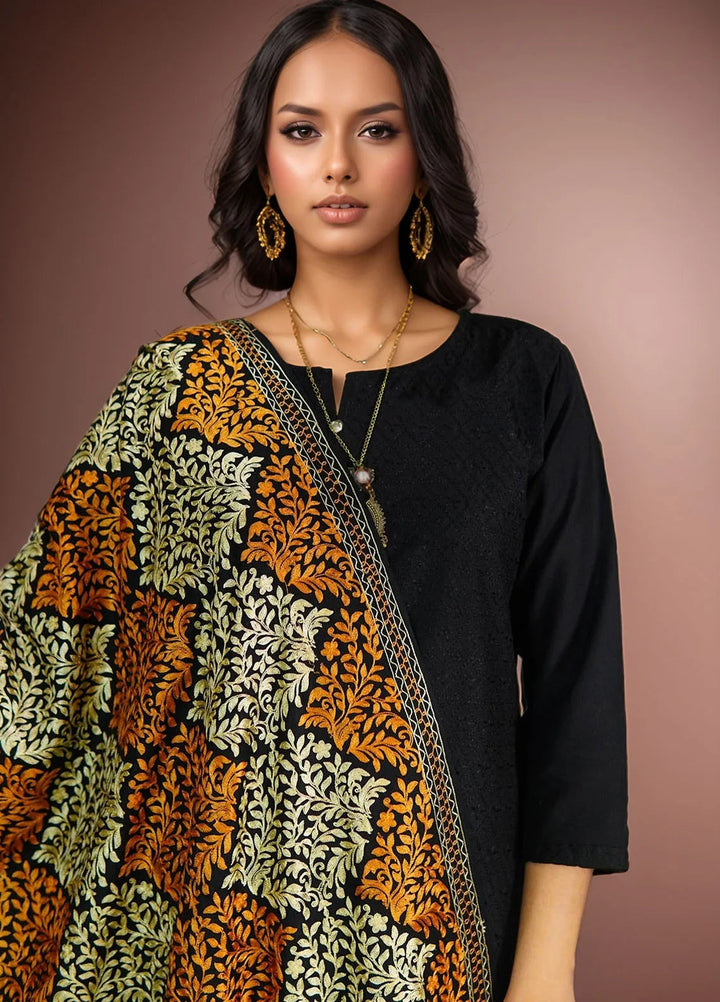 Sanaulla Exclusive Range Pashmina Shawls D-26 Black - Winter Collection