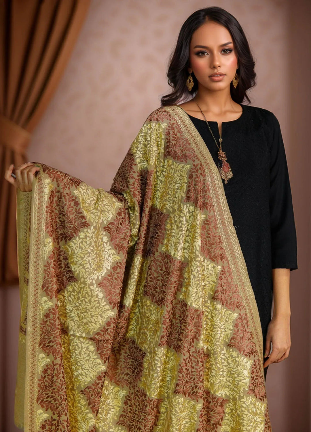 Sanaulla Exclusive Range Pashmina Shawl D-26 Brownn - Winter Collection