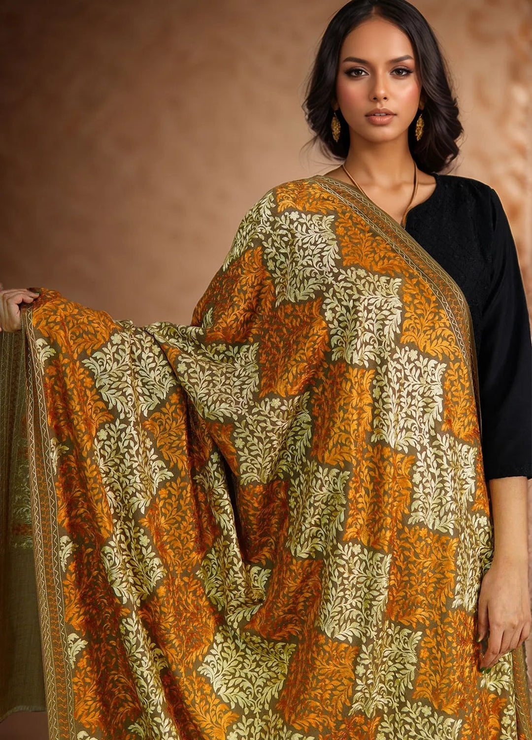 Sanaulla Exclusive Range Pashmina Shawl D-26 Dark Brown 1 - Winter Collection