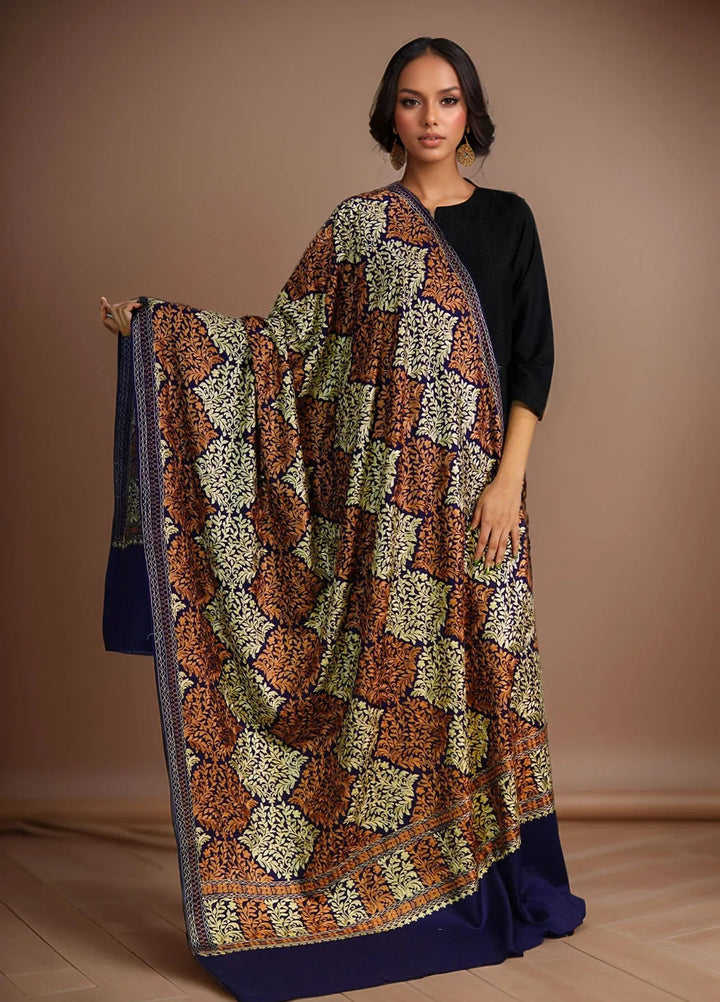 Sanaulla Exclusive Range Pashmina Shawl D-26 Navy Blue - Winter Collection
