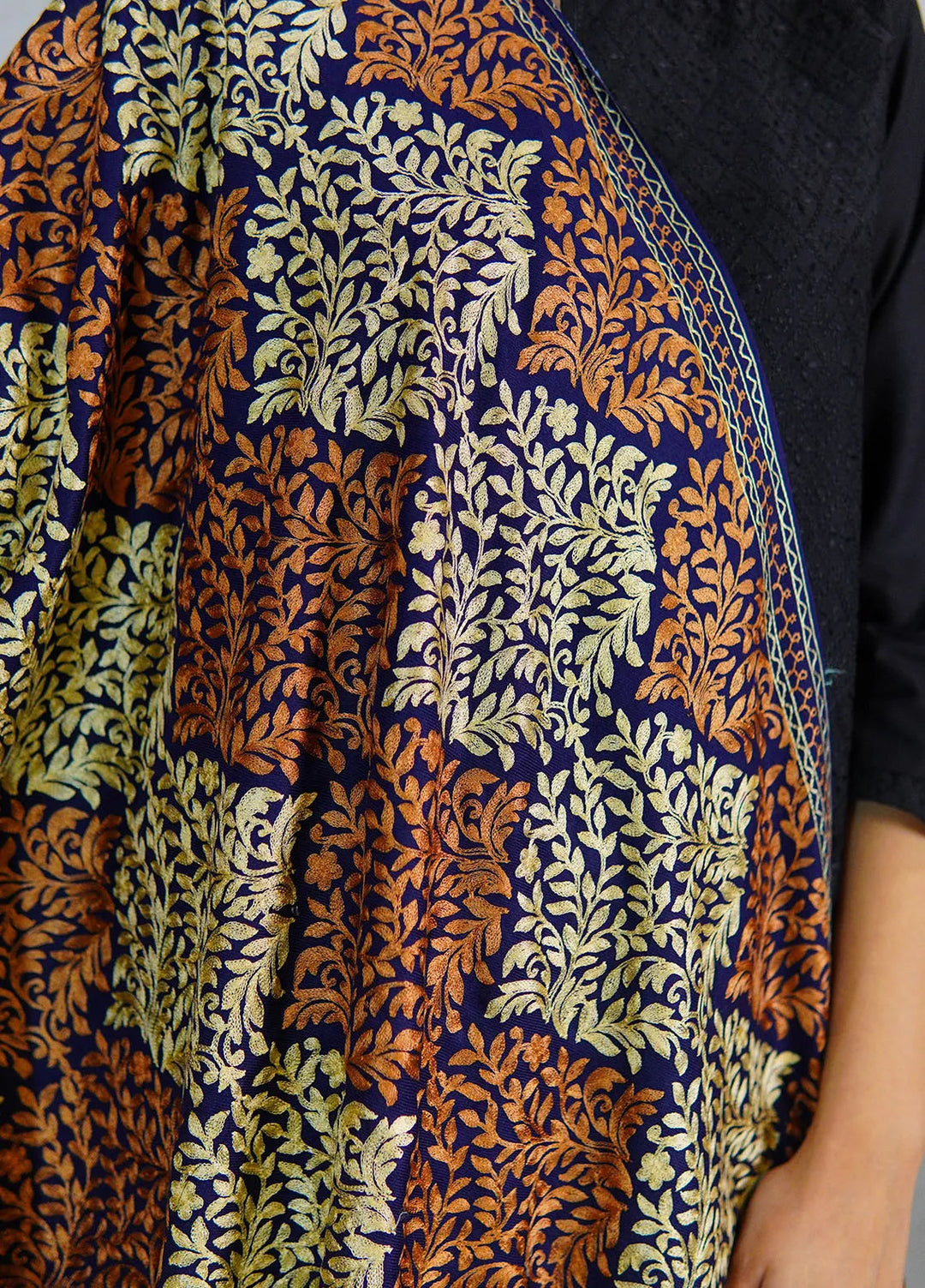 Sanaulla Exclusive Range Pashmina Shawl D-26 Navy Blue - Winter Collection