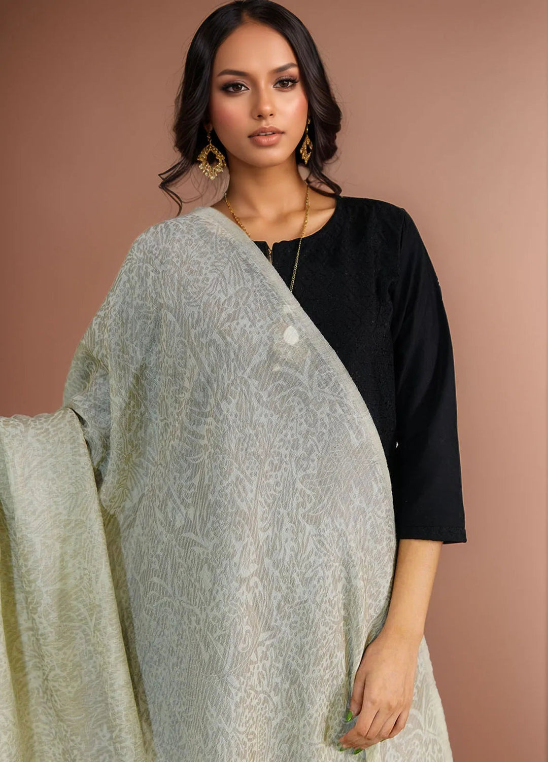 Sanaulla Exclusive Range Pashmina Shawl D-28 Light Grey 1 - Winter Collection