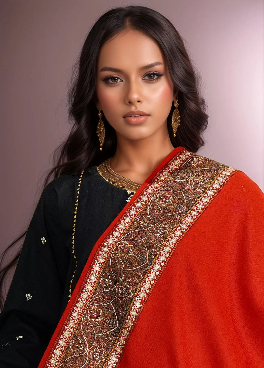 Sanaulla Exclusive Range Pashmina Shawl D-32 Mehroon - Winter Collection