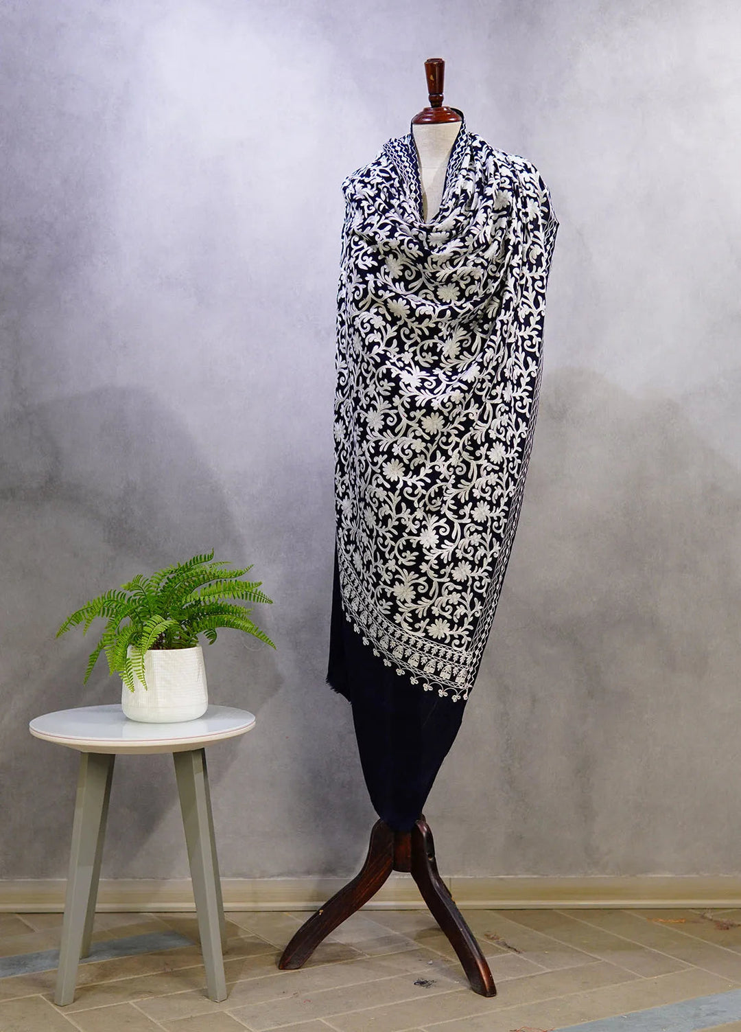 Sanaulla Exclusive Range Pashmina Shawl D-37 Dark Blue 3 - Winter Collection