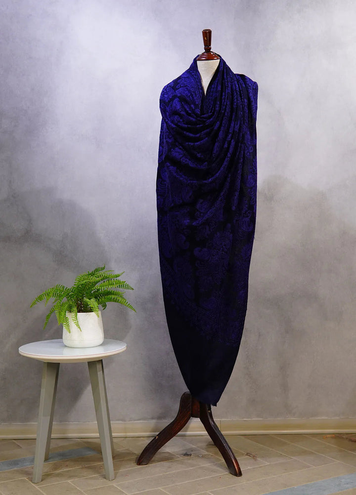 Sanaulla Exclusive Range Pashmina Shawl D-37 Dark Blue 4 - Winter Collection