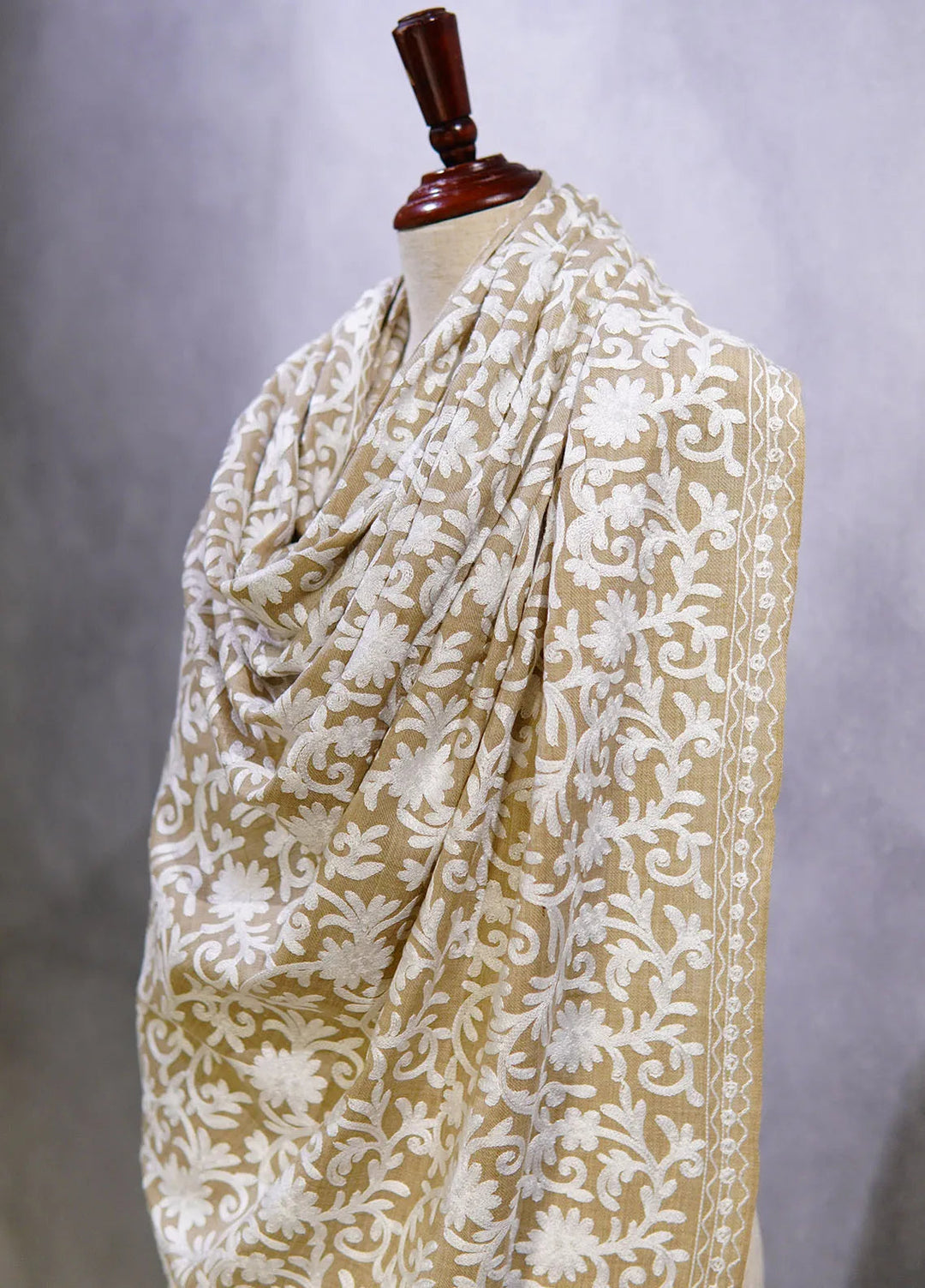 Sanaulla Exclusive Range Pashmina Shawl D-37 Light Brown - Winter Collection