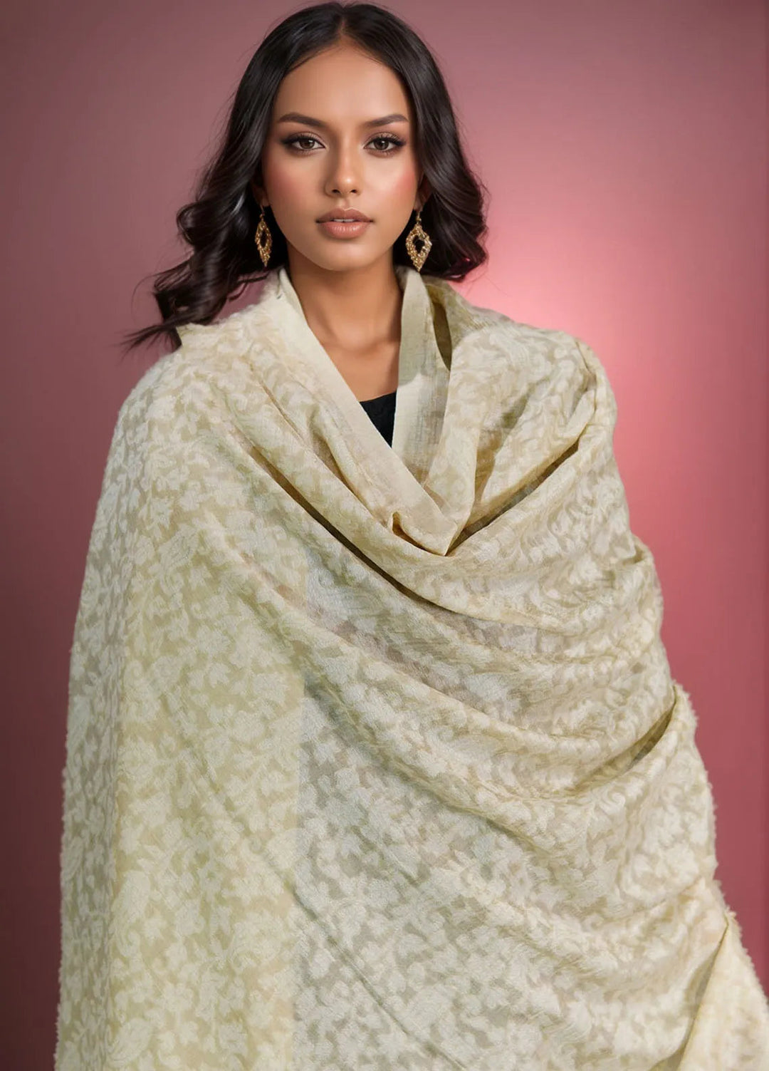 Sanaulla Exclusive Range Pashmina Shawl D-38 Fawn - Winter Collection