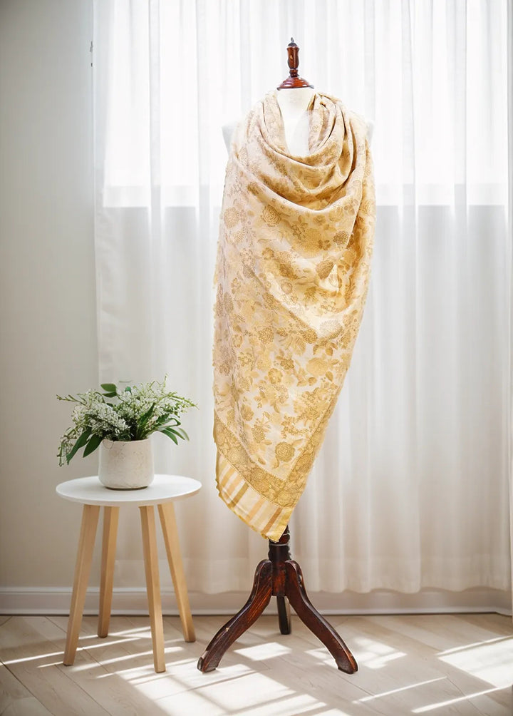 Sanaulla Exclusive Range Pashmina Shawl D-4 Light Brown - Winter Collection