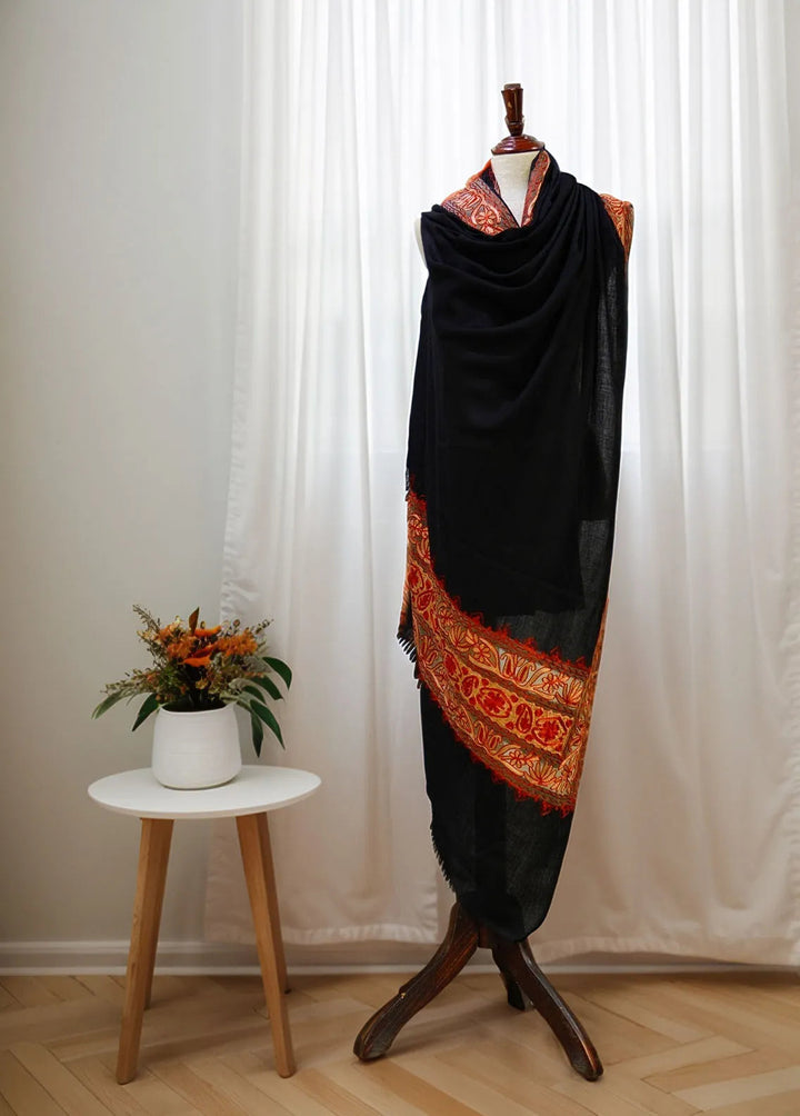 Sanaulla Exclusive Range Pashmina Shawl D-40 Black - Winter Collection