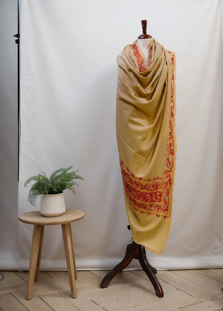 Sanaulla Exclusive Range Pashmina Shawl D-40 Light Brown - Winter Collection