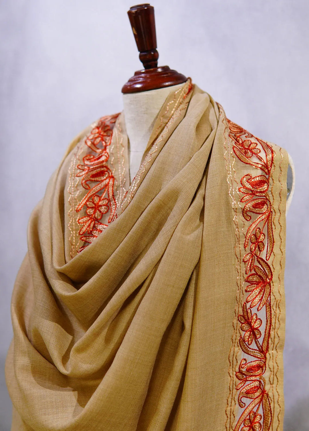 Sanaulla Exclusive Range Pashmina Shawl D-40 Light Brown - Winter Collection