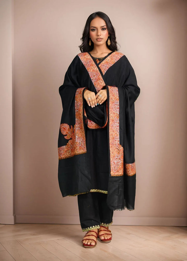 Sanaulla Exclusive Range Pashmina Shawl D-46 Black - Winter Collection