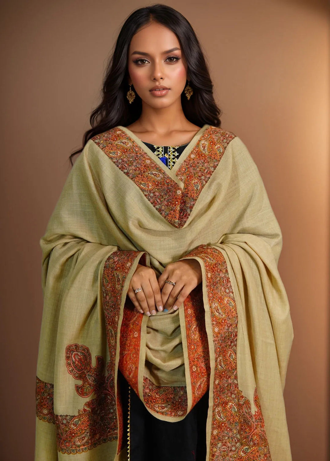 Sanaulla Exclusive Range Pashmina Shawl D-46 Camel - Winter Collection