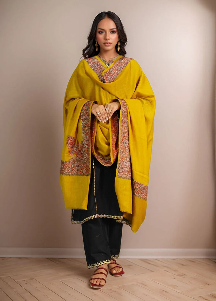 Sanaulla Exclusive Range Pashmina Shawl D-46 Yellow - Winter Collection