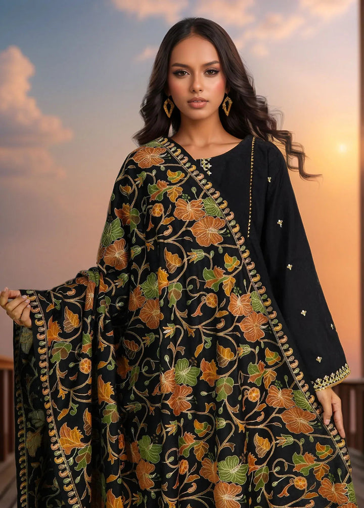 Sanaulla Exclusive Range Pashmina Shawl D-47 Black 3 - Winter Collection