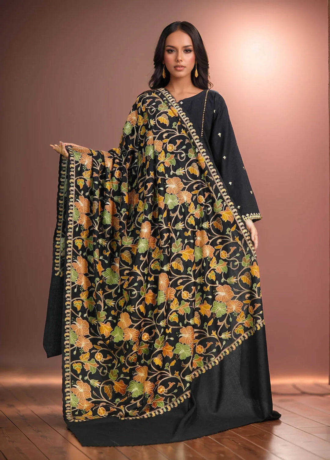 Sanaulla Exclusive Range Pashmina Shawl D-47 Black 4 - Winter Collection