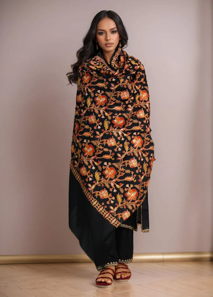 Sanaulla Exclusive Range Pashmina Shawl D-47 Black - Winter Collection