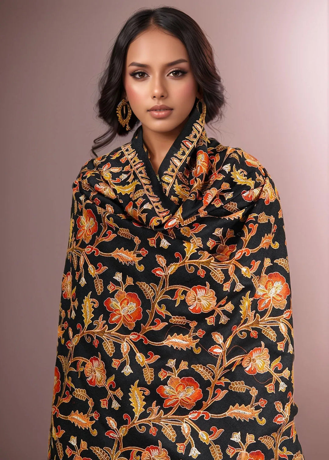 Sanaulla Exclusive Range Pashmina Shawl D-47 Black - Winter Collection