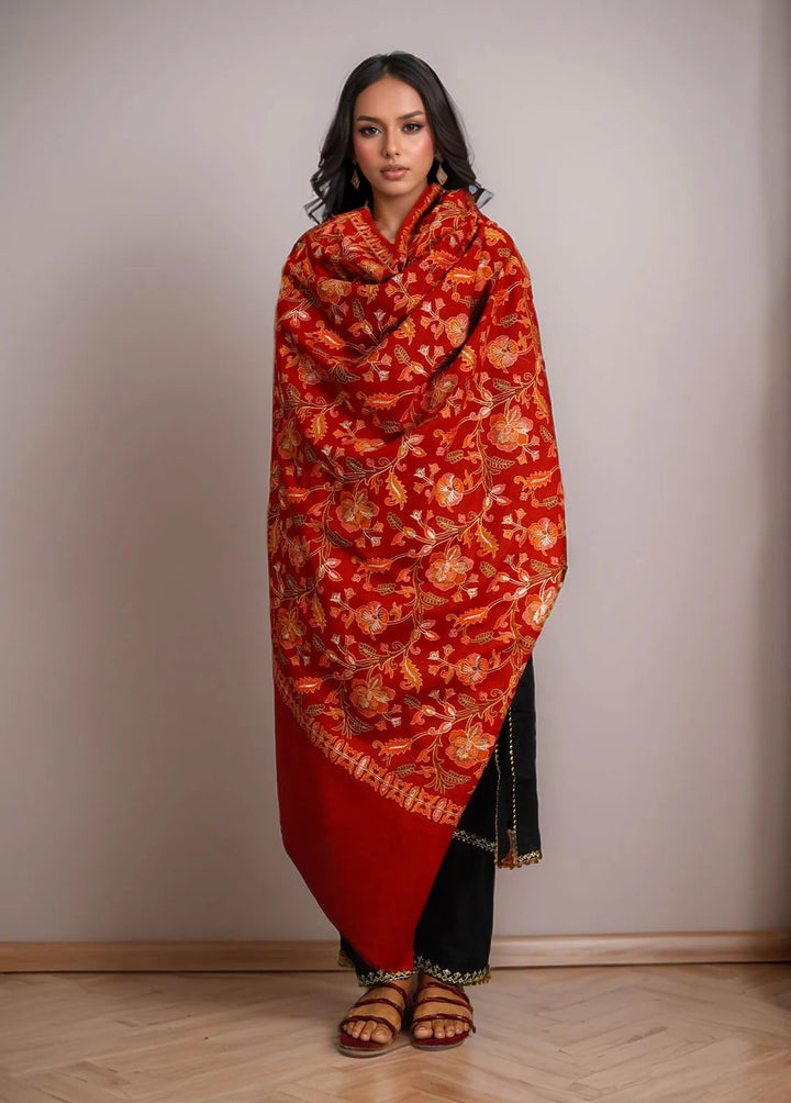 Sanaulla Exclusive Range Pashmina Shawl D-47 Red - Winter Collection