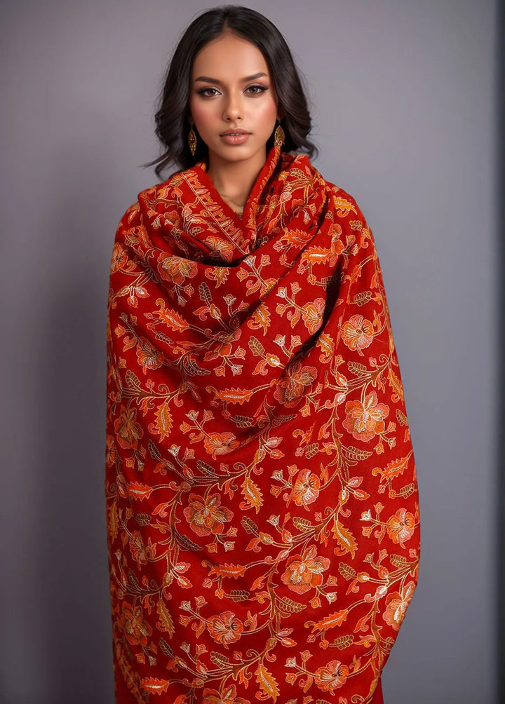 Sanaulla Exclusive Range Pashmina Shawl D-47 Red - Winter Collection
