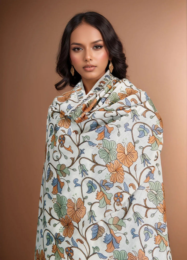 Sanaulla Exclusive Range Pashmina Shawl D-47 White - Winter Collection