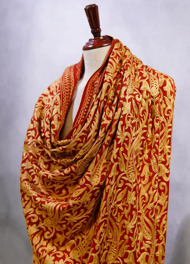Sanaulla Exclusive Range Pashmina Shawl D-48 Mehroon - Winter Collection