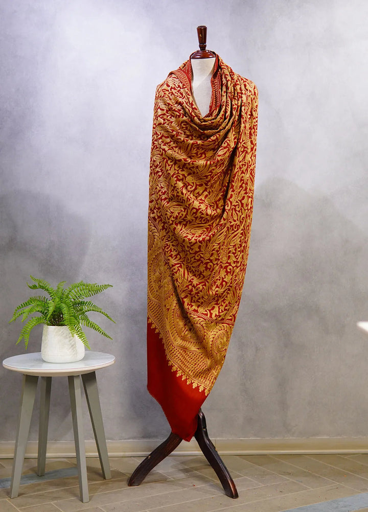 Sanaulla Exclusive Range Pashmina Shawl D-48 Mehroon - Winter Collection