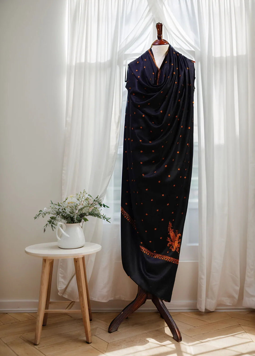 Sanaulla Exclusive Range Pashmina Shawl D-50 Black - Winter Collection