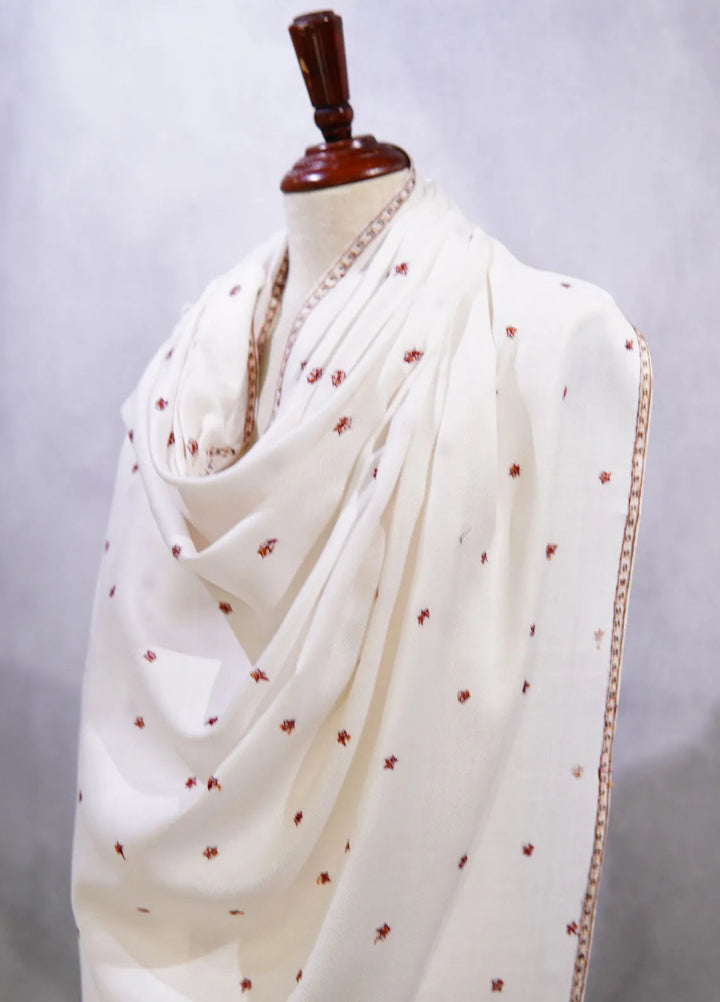 Sanaulla Exclusive Range Pashmina Shawl D-50 White - Winter Collection