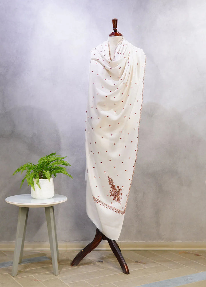 Sanaulla Exclusive Range Pashmina Shawl D-50 White - Winter Collection