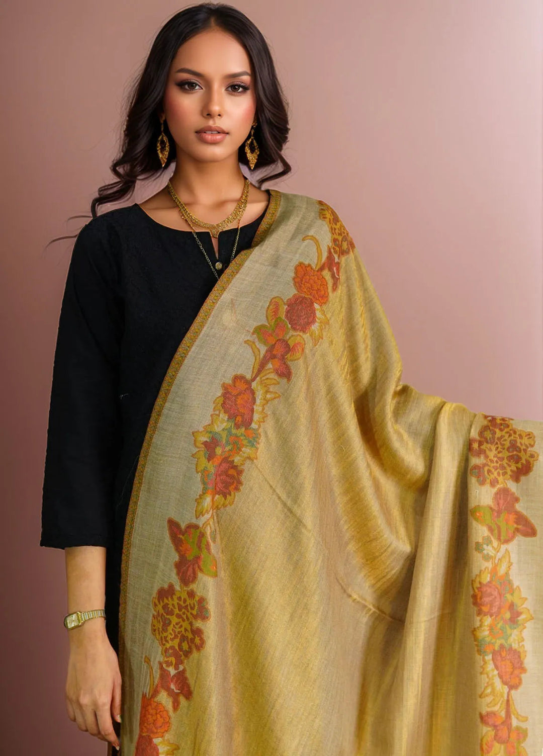 Sanaulla Exclusive Range Pashmina Shawl D-54 Brown 1 - Winter Collection