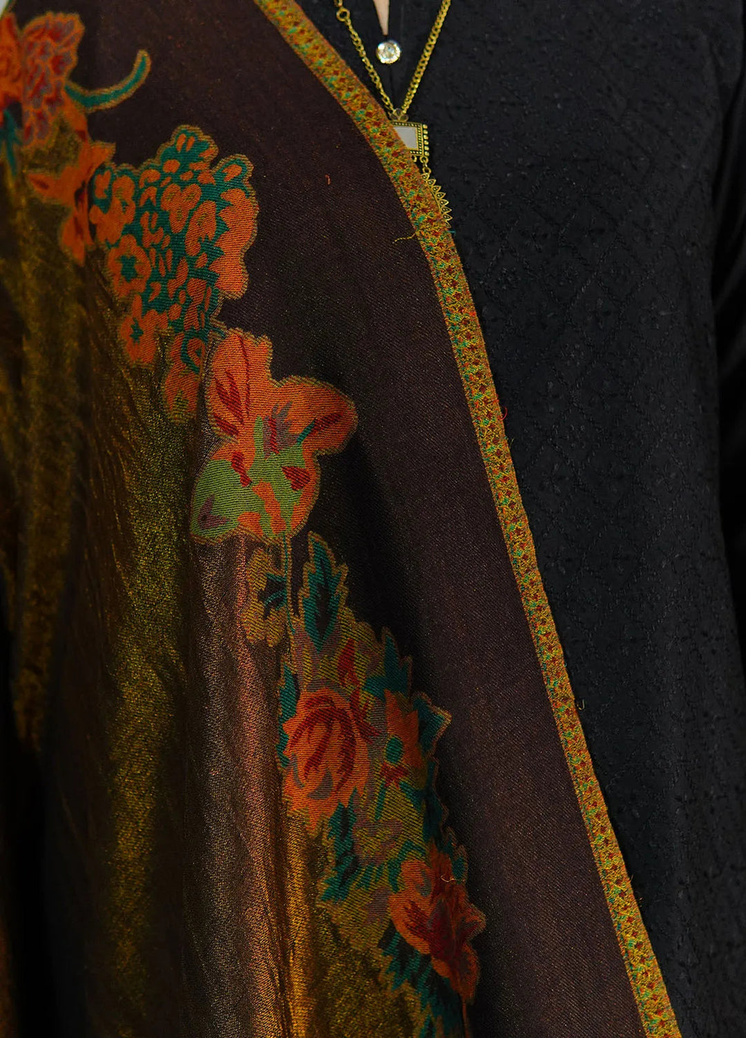 Sanaulla Exclusive Range Pashmina Shawl D-54 Dark Brown - Winter Collection