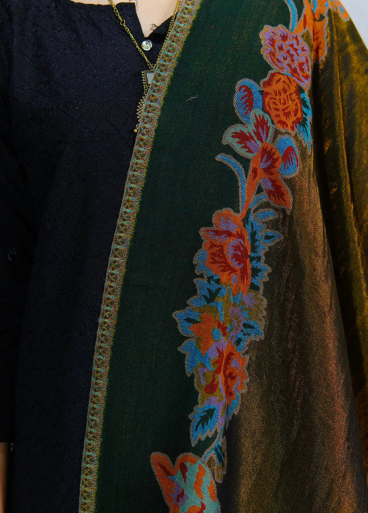 Sanaulla Exclusive Range Pashmina Shawl D-54 Dark Green - Winter Collection