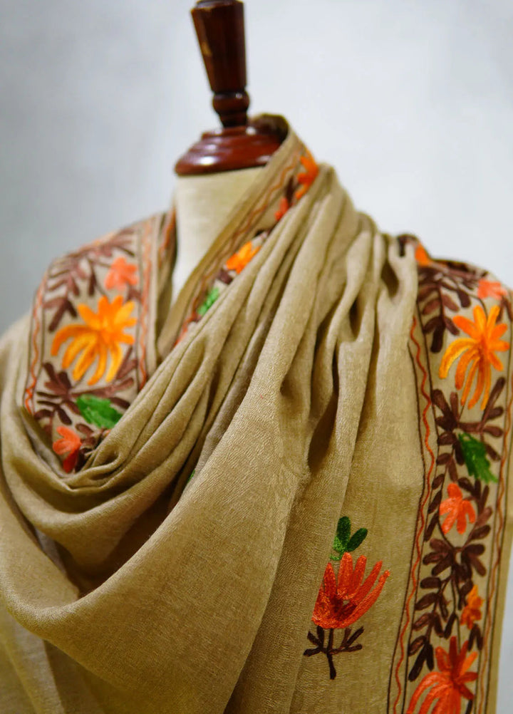 Sanaulla Exclusive Range Pashmina Shawl D-55 Brown 5 - Winter Collection