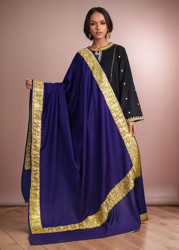 Sanaulla Exclusive Range Pashmina Shawl D-56 Navy Blue - Winter Collection