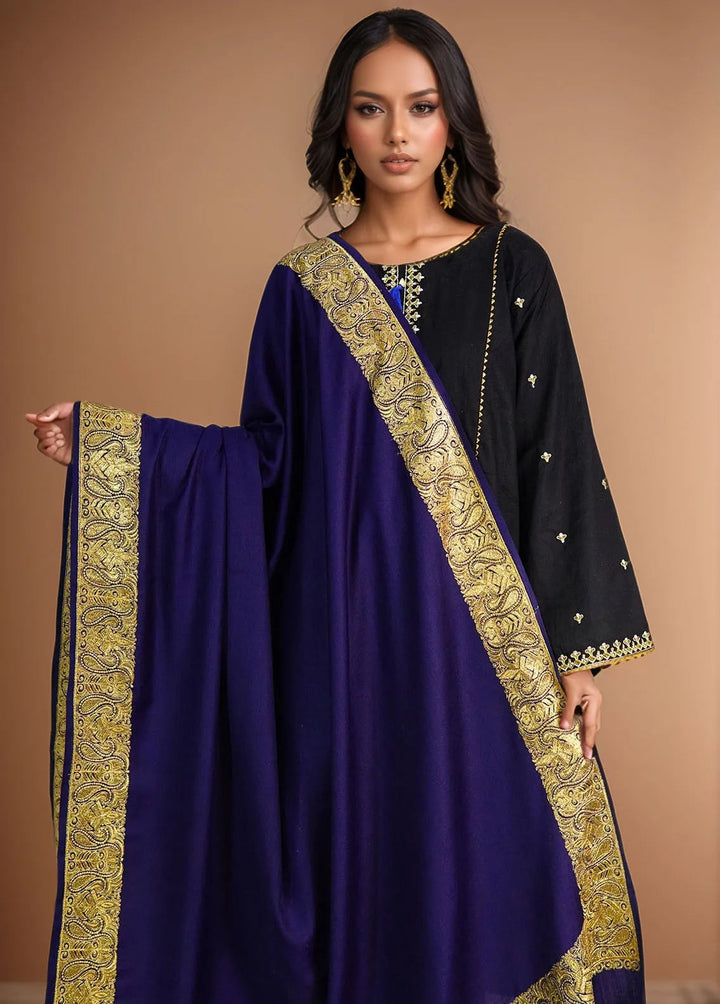 Sanaulla Exclusive Range Pashmina Shawl D-56 Navy Blue - Winter Collection