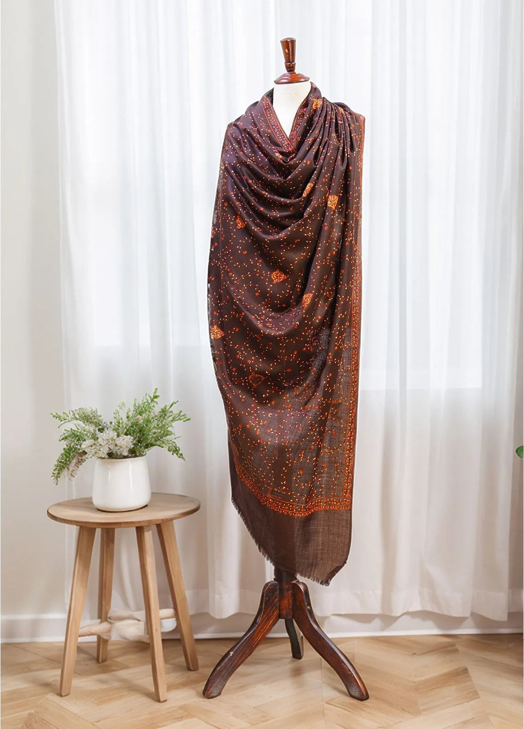 Sanaulla Exclusive Range Pashmina Shawl D-57 Dark Brown - Winter Collection