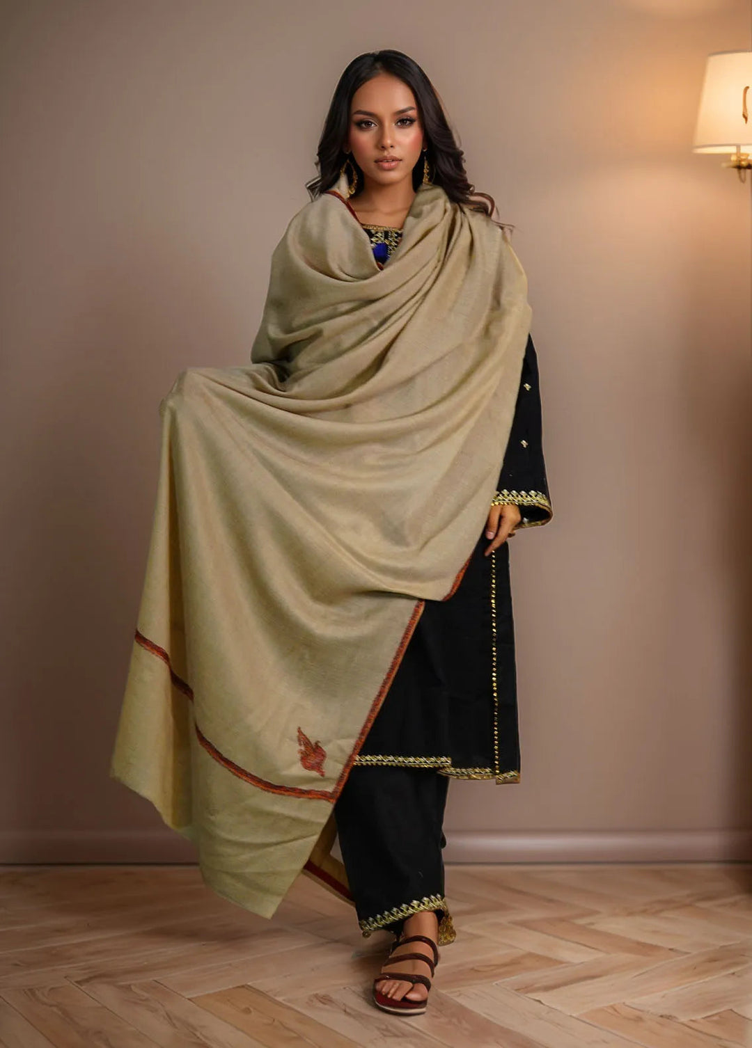 Sanaulla Exclusive Range Pashmina Shawl D-62 Brown 1 - Winter Collection