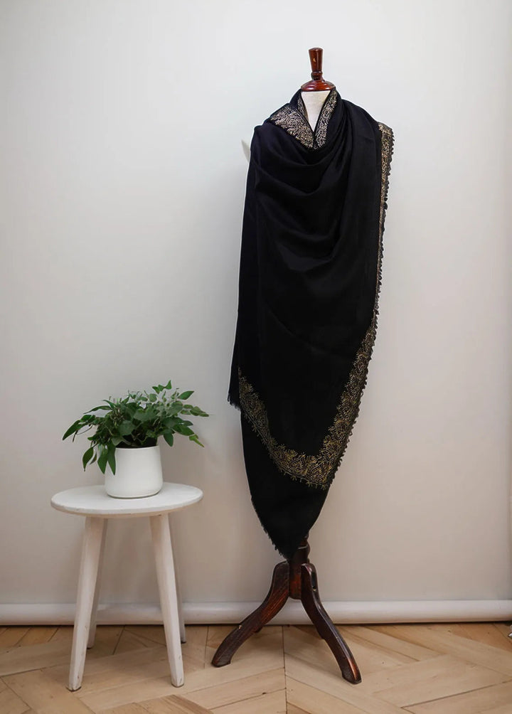 Sanaulla Exclusive Range Pashmina Shawl D-63 Black - Winter Collection