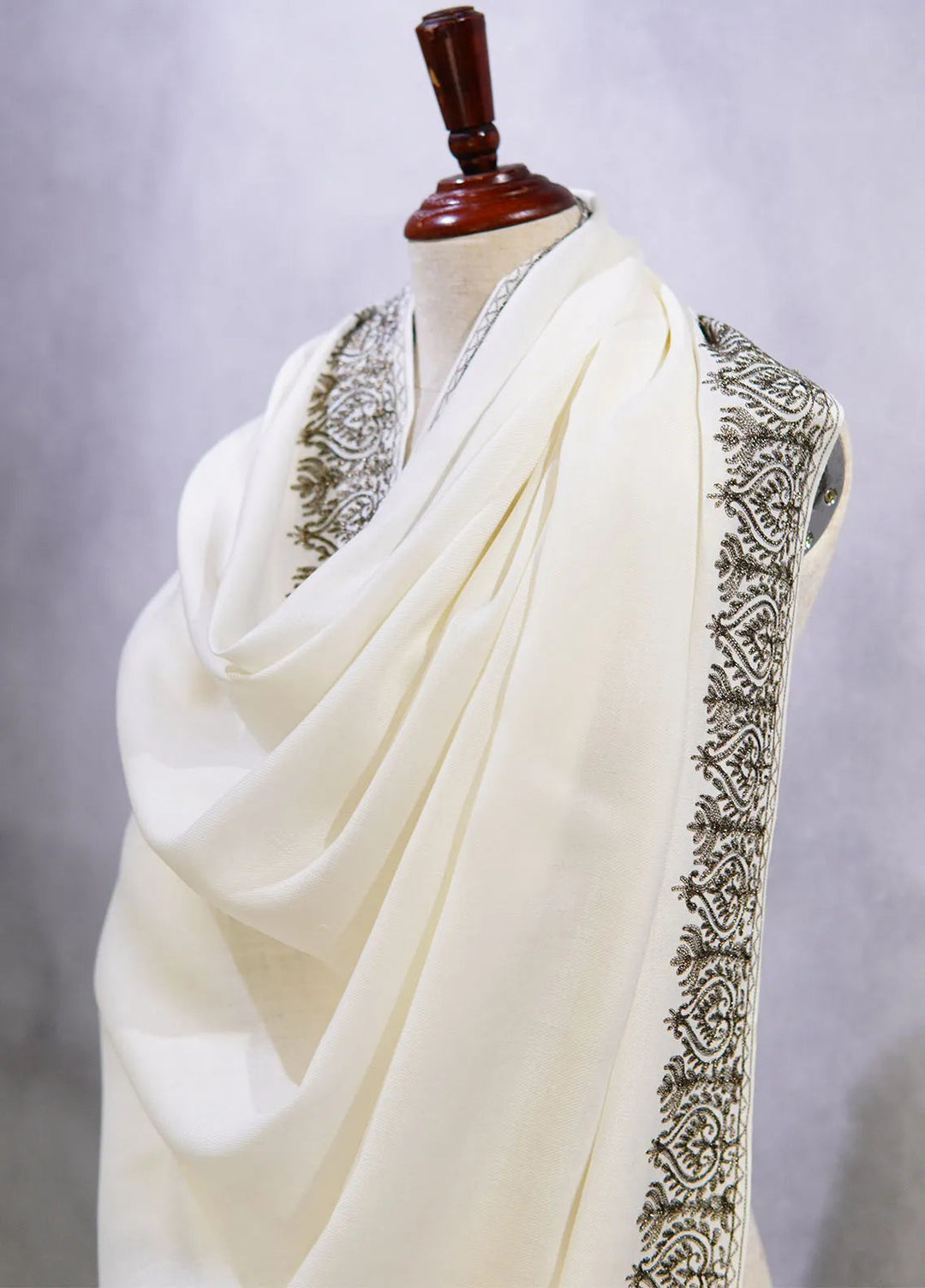 Sanaulla Exclusive Range Pashmina Shawl D-63 Off White - Winter Collection