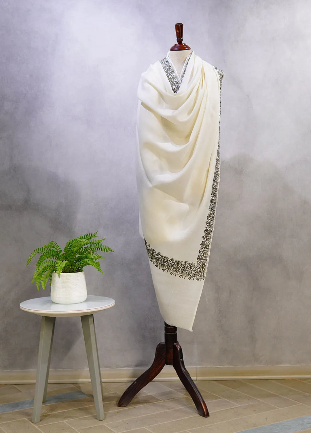 Sanaulla Exclusive Range Pashmina Shawl D-63 Off White - Winter Collection
